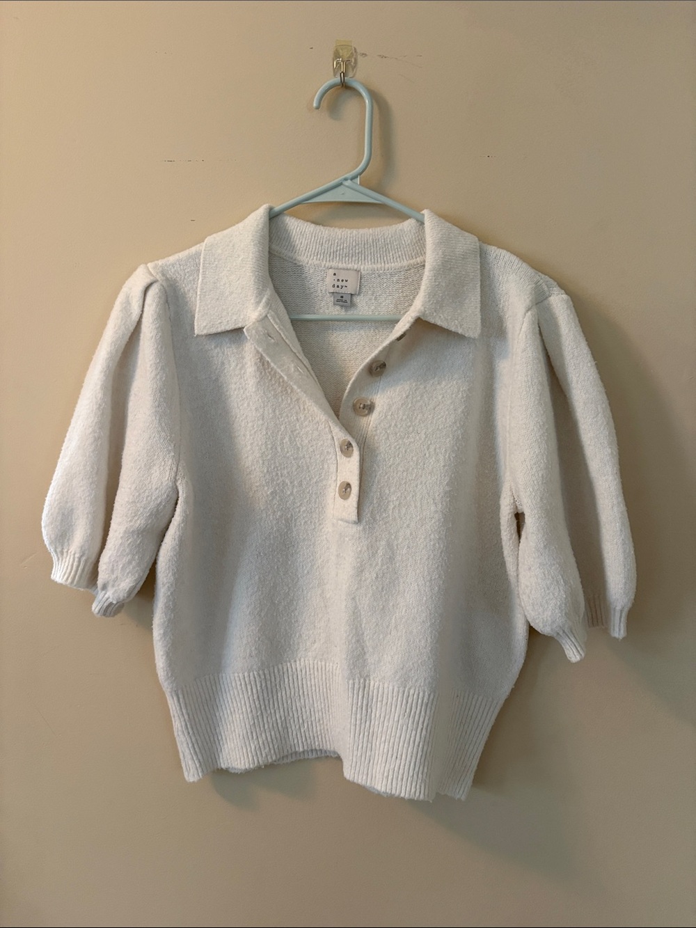 a new day Cream Textured Knit Sweater with Ribbed Collar
